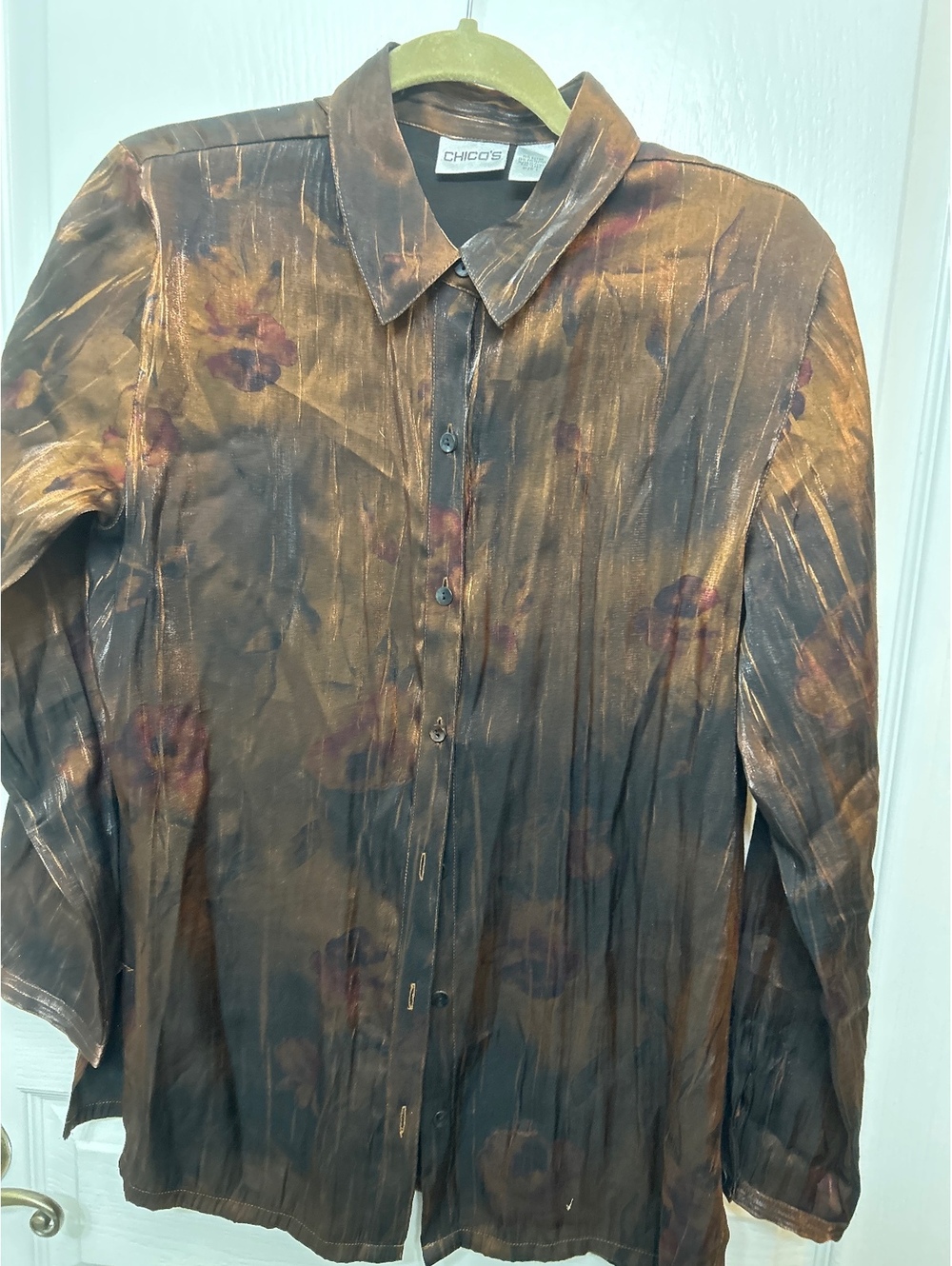 Chico's Sheer Long Sleeve Button-Up Blouse Size 1